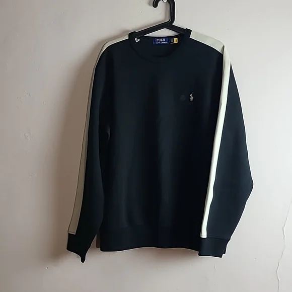 New Black Long Sleeves Polo Crew Neck Sweatshirt size Large